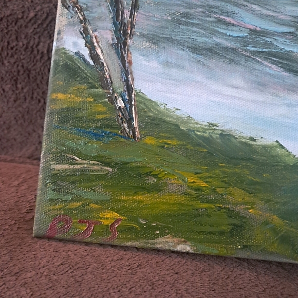 Bob Ross Inspired Oil Paint Hand Painted Canvas Palette Knife Painting Mountains - Picture 2 of 5